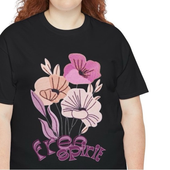 Free Spirit tee Boho flowers T-shirt pinks purples shirt - Picture 3 of 7